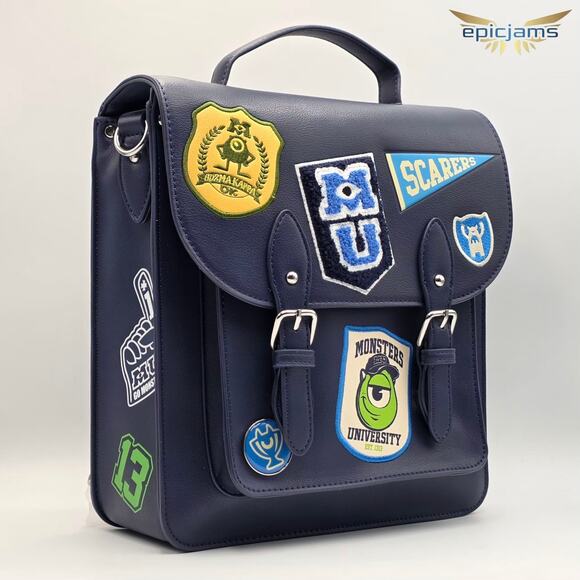 Disney Pixar Monsters Inc Mike Wazowski University Patches Blue Mini Backpack - Picture 2 of 9